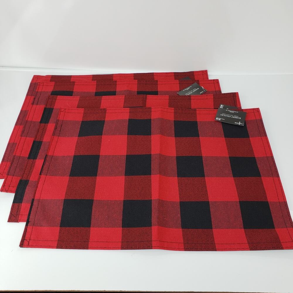 NWT Robert Stanley 4 Placemats 13" x 18" Red Black Plaid Buffalo Christmas NEW